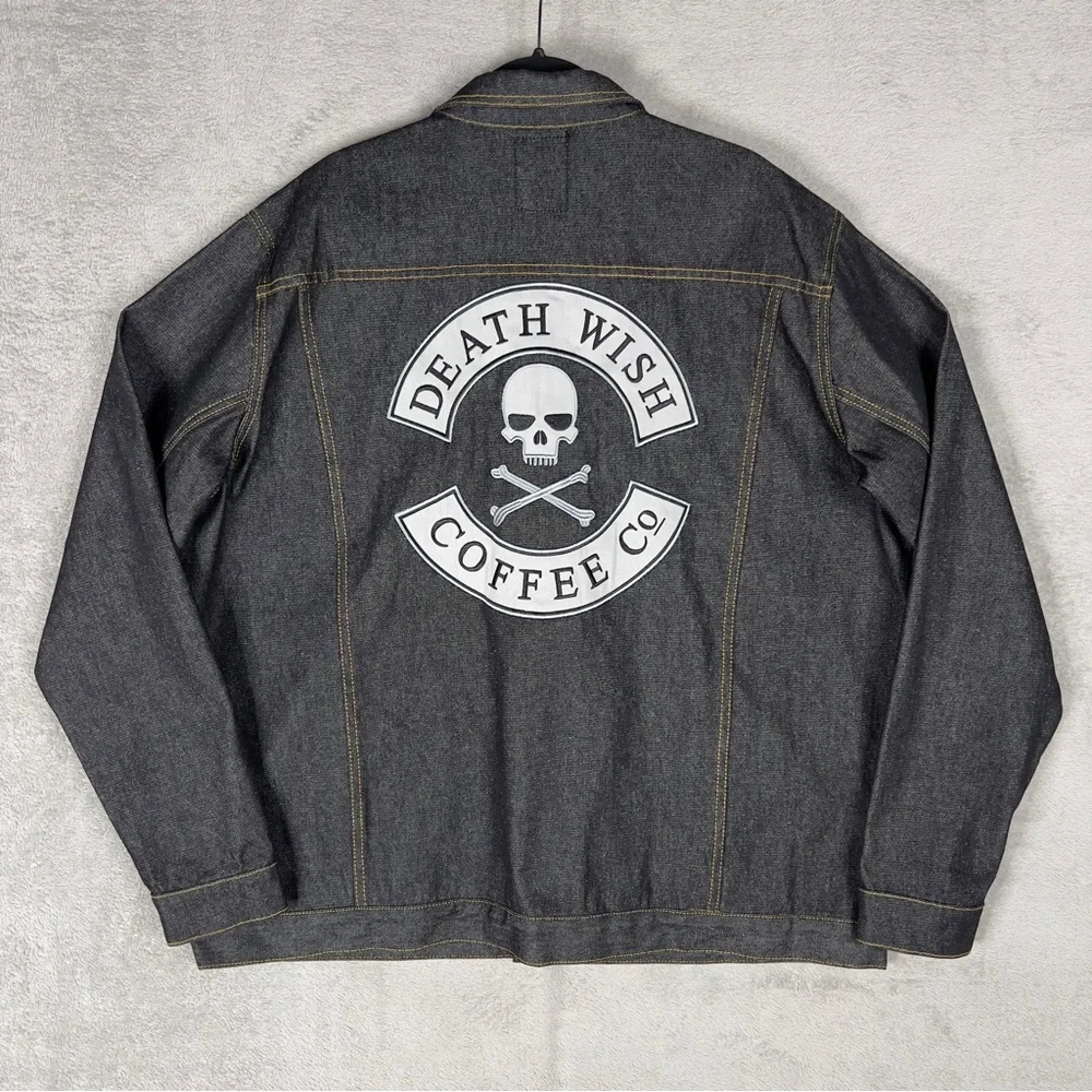 Death Wish Coffee Co. Limited Edition Jean Jacket Men's 2XL Dark Wash Denim‎